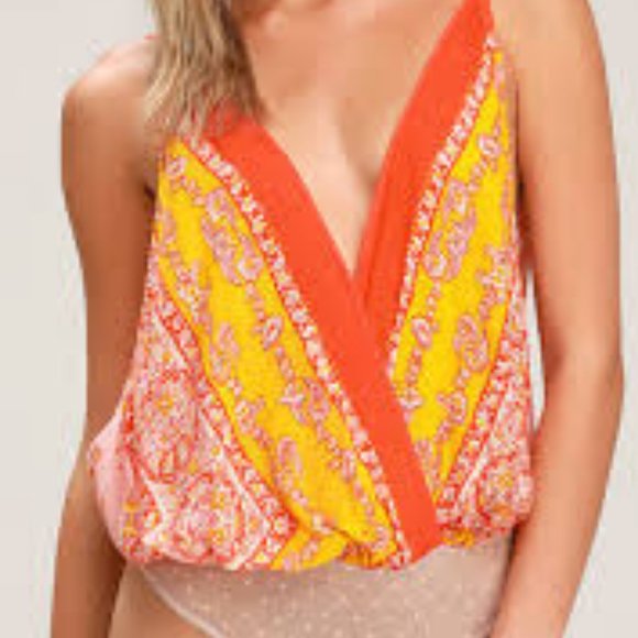 Free People Tops - Free People Border Babe Bodysuit in Orange Combo